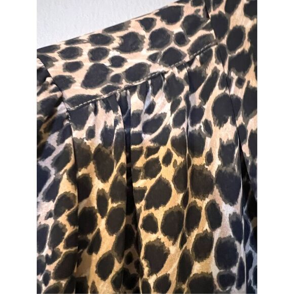 J. Crew Women's S Long Sleeve Leopard Drapey Tie Neck Blouse Black Tan Cheetah - Picture 5 of 11